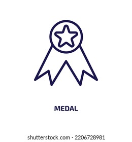 Medal Icon From Army And War Collection. Thin Linear Medal, Award, Trophy Outline Icon Isolated On White Background. Line Vector Medal Sign, Symbol For Web And Mobile