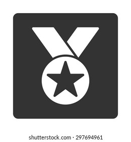 Medal icon from Award Buttons OverColor Set. Icon style is white and gray colors, flat rounded square button, white background.