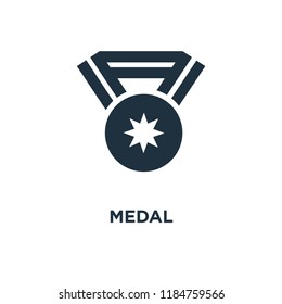 Medal icon. Black filled vector illustration. Medal symbol on white background. Can be used in web and mobile.