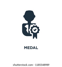 Medal icon. Black filled vector illustration. Medal symbol on white background. Can be used in web and mobile.