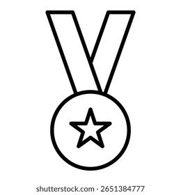 medal icon Black and white outline flat sign vector