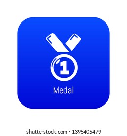 Medal icon blue vector isolated on white background