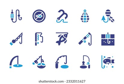 Medal icon collection. Duotone color. Vector illustration. Containing fishing, no fishing, hook, net, fish hook, rod, ice fishing.