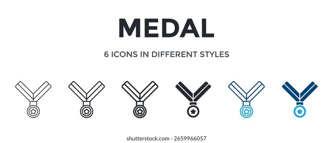 Icono De Medalla En Diferente Estilo De Ilustración vectorial. Diseñado En Línea Delgada, Línea Regular, Línea Negrita, Glifo, Línea De Color Y Estilo De Glifo De Color Se Puede Utilizar Para El Web