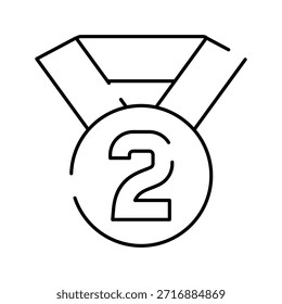 Medal icon displaying the number two, symbolizing achievement, success, recognition, second place, and runner up status in competitions, contests, or rankings