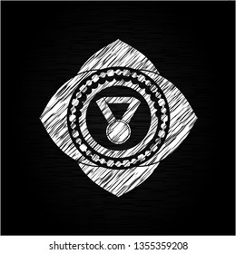 medal icon drawn chalk emblem, retro style, chalk or chalkboard texture
