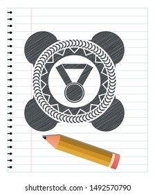 medal icon drawn in pencil. Vector Illustration. Detailed.