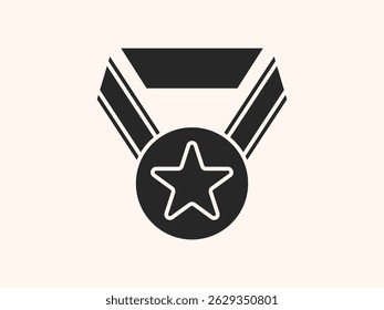 medal icon featuring a round badge with a ribbon and star. Ideal for awards, achievement, honor, and competition themes. Scalable vector design.