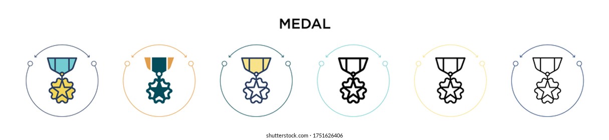 Medal icon in filled, thin line, outline and stroke style. Vector illustration of two colored and black medal vector icons designs can be used for mobile, ui, web