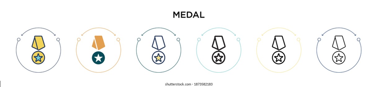 Medal icon in filled, thin line, outline and stroke style. Vector illustration of two colored and black medal vector icons designs can be used for mobile, ui, web