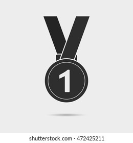 Medal icon with first place sign. First place medal with ribbon. Award for winner and champion. Vector isolated object.