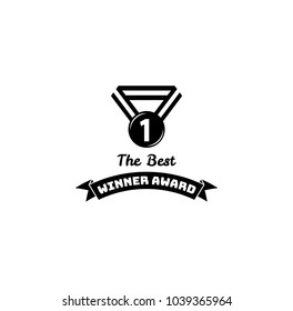 Medal icon. First place. Winner award. Ribbons. Vector illustration. Trophy icon. Victory symbol. Reward The Best lettering