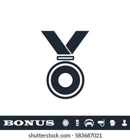 Medal icon flat. Black pictogram on white background. Vector illustration symbol and bonus button