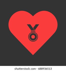 Medal icon flat. Simple pictogram on heart background. Vector illustration symbol