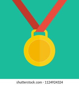 medal icon in flat style with long shadow, isolated vector illustration on green transparent background