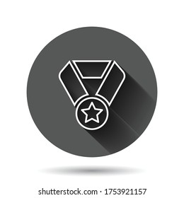 Medal icon in flat style. Prize sign vector illustration on black round background with long shadow effect. Trophy award circle button business concept.