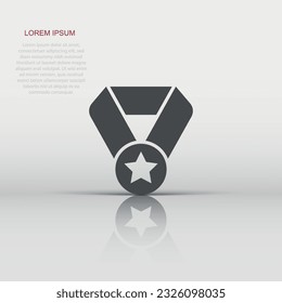 Medal icon in flat style. Prize sign vector illustration on white isolated background. Trophy award business concept.