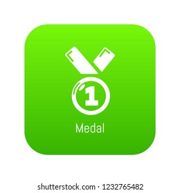 Medal icon green vector isolated on white background