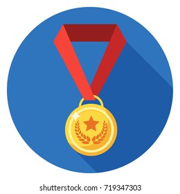 Medal icon. Illustration in flat style. Round icon with long shadow.