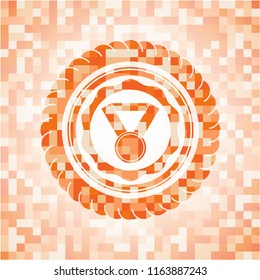 medal icon inside abstract orange mosaic emblem