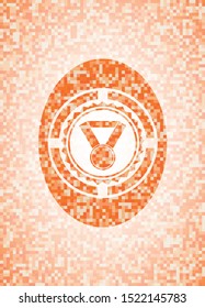 medal icon inside abstract orange mosaic emblem with background
