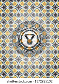 medal icon inside arabesque emblem background. arabic decoration.