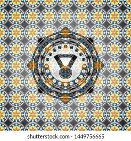 medal icon inside arabesque style emblem. arabic decoration.