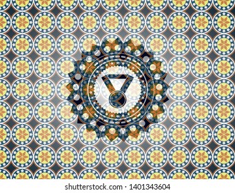 medal icon inside arabic badge. Arabesque decoration.