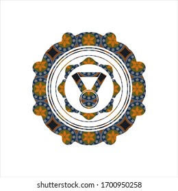 medal icon inside arabic badge background. Arabesque decoration.