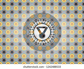 medal icon inside arabic emblem. Arabesque decoration.