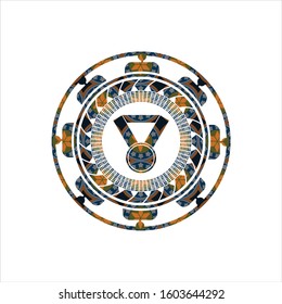 medal icon inside arabic emblem. Arabesque decoration.