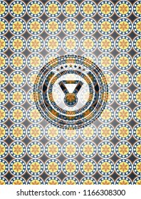 medal icon inside arabic style emblem. Arabesque decoration.