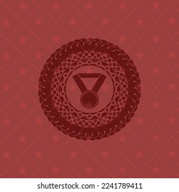 medal icon inside badge with red background. 