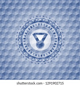 medal icon inside blue badge with geometric background.