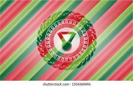 medal icon inside christmas emblem background.