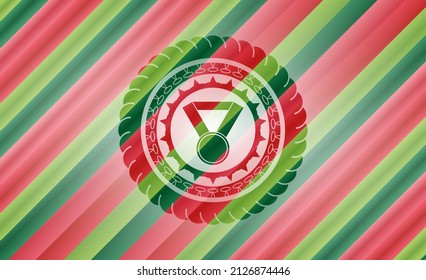 medal icon inside christmas emblem. 