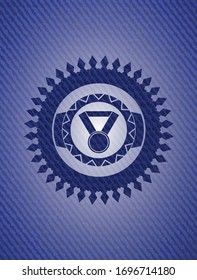 medal icon inside emblem with denim texture
