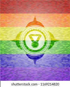 medal icon inside emblem on mosaic background with the colors of the LGBT flag