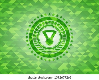 medal icon inside green emblem with mosaic background
