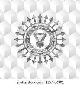 medal icon inside grey emblem. Retro with geometric cube white background