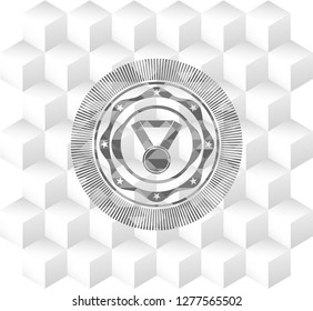 medal icon inside grey icon or emblem with geometric cube white background