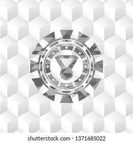 medal icon inside grey emblem. Vintage with geometric cube white background