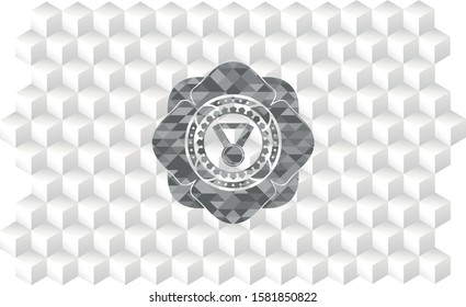 medal icon inside grey emblem with geometric cube white background