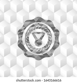 medal icon inside grey emblem with geometric cube white background