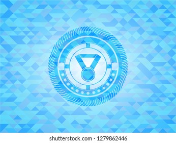 medal icon inside light blue emblem with mosaic background