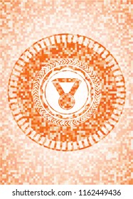 medal icon inside orange mosaic emblem with background