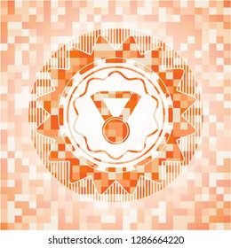 medal icon inside orange mosaic emblem with background