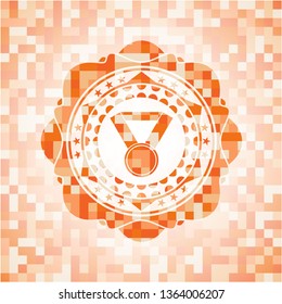 medal icon inside orange mosaic emblem with background