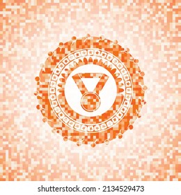 medal icon inside orange mosaic emblem with background. 