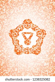 medal icon inside orange tile background illustration. Square geometric mosaic seamless pattern with emblem inside.